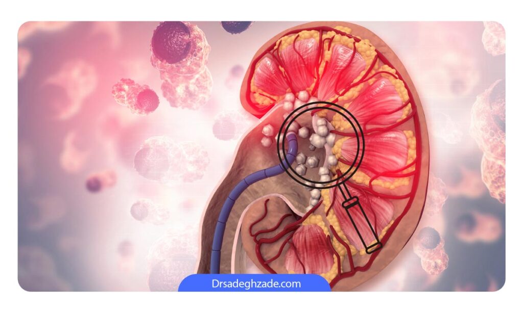 تصویر شماتیک از سنگ در درون کلیه 